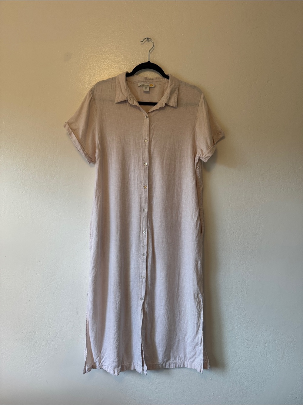 C&C linen blend midi shirt dress with pockets